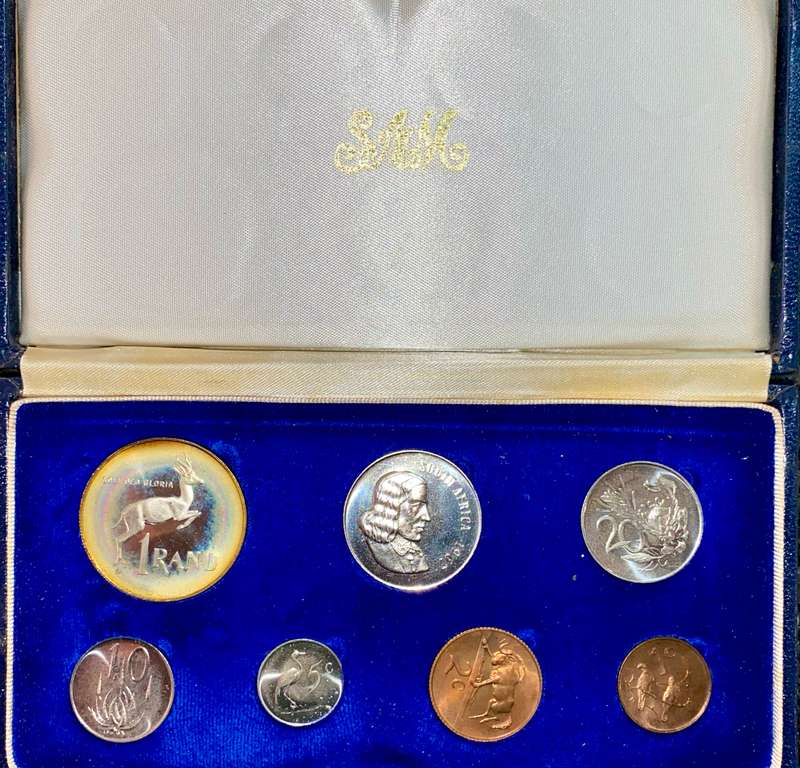 SOUTH AFRICA PROOF SET SILVER R1 TO 1 CENT -- 1967 AFRIKAANS -- IN BLUE SA MINT BOX