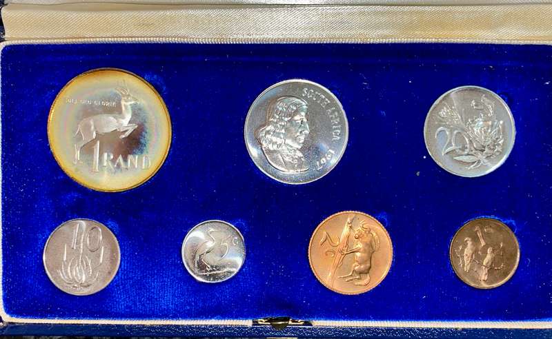 SOUTH AFRICA PROOF SET SILVER R1 TO 1 CENT -- 1967 AFRIKAANS -- IN BLUE SA MINT BOX