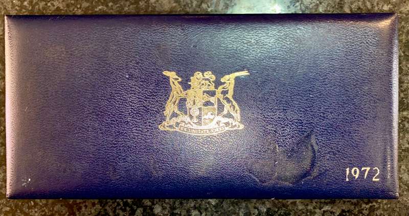 SOUTH AFRICA PROOF SET SILVER R1 TO 1/2 CENT -- 1972 -- IN BLUE SA MINT BOX