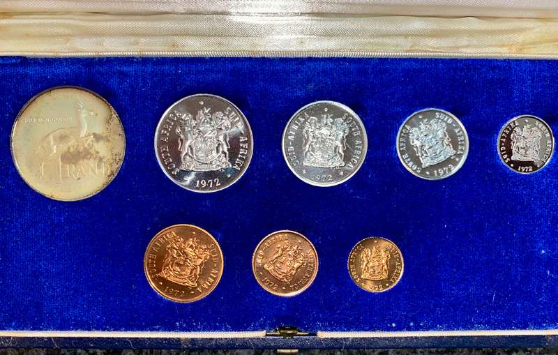 SOUTH AFRICA PROOF SET SILVER R1 TO 1/2 CENT -- 1972 -- IN BLUE SA MINT BOX