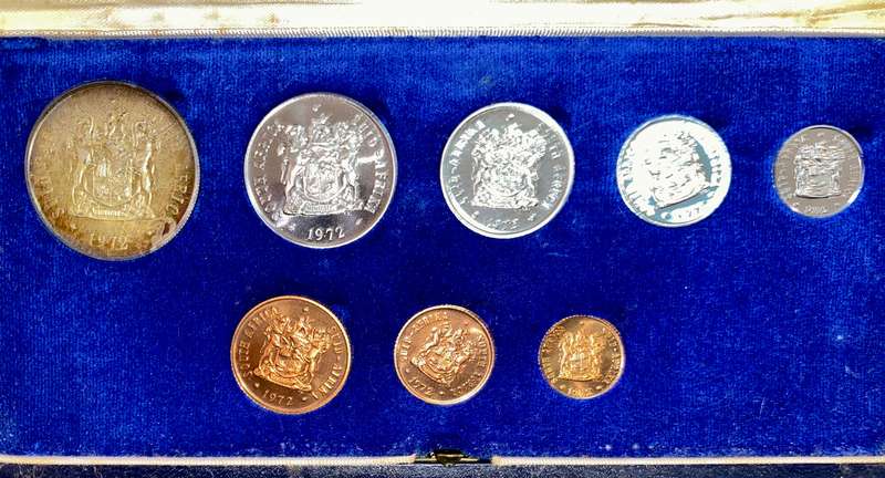 SOUTH AFRICA PROOF SET SILVER R1 TO 1/2 CENT -- 1972 -- IN BLUE SA MINT BOX
