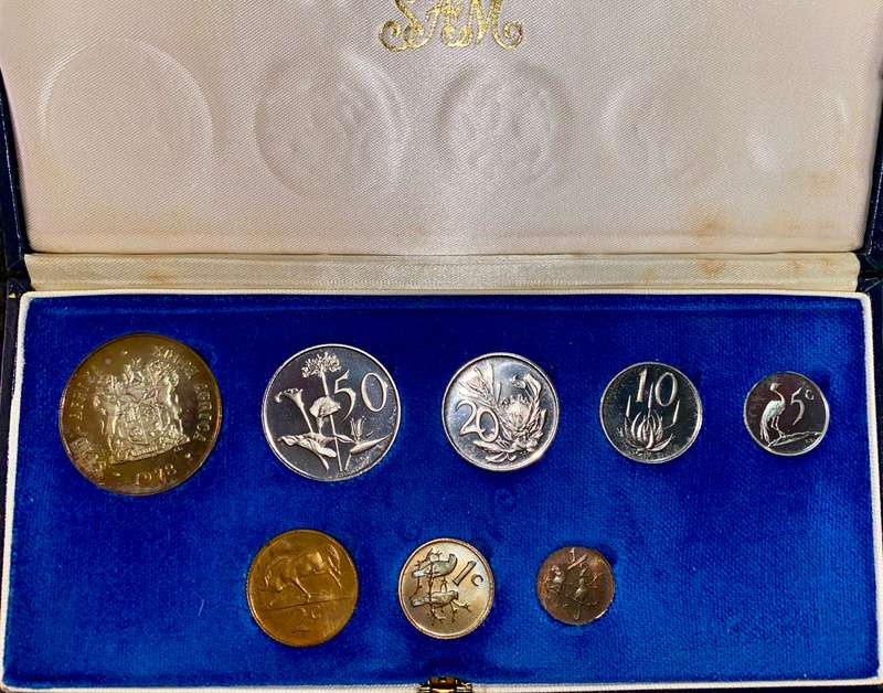 SOUTH AFRICA PROOF SET SILVER R1 TO 1/2 CENT -- 1978 -- IN BLUE SA MINT BOX