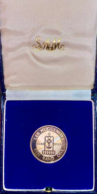 South Africa Proof Silver R1 - 1988 - Les Huguenot 1688-1988 in SA Mint Box