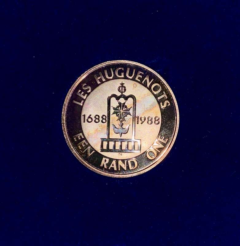 South Africa Proof Silver R1 - 1988 - Les Huguenot 1688-1988 in SA Mint Box