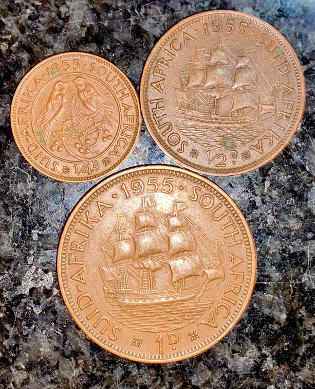 S A UNION SET 1955 - 1 PENNY - 1/2 PENNY & 1/4 PENNY (1 BID TAKES ALL)