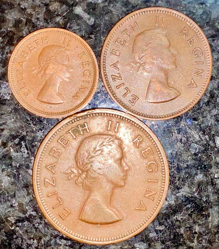 S A UNION SET 1955 - 1 PENNY - 1/2 PENNY & 1/4 PENNY (1 BID TAKES ALL)