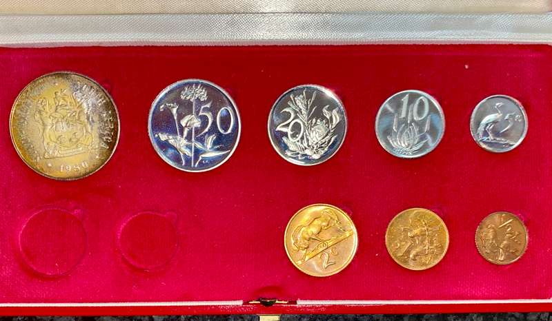 SOUTH AFRICA PROOF SET SILVER R1 TO 1/2 CENT -- 1980 -- IN RED SA MINT BOX