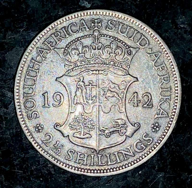 S A UNION SILVER 2 1/2 SHILLINGS 1942 SILVER 80%