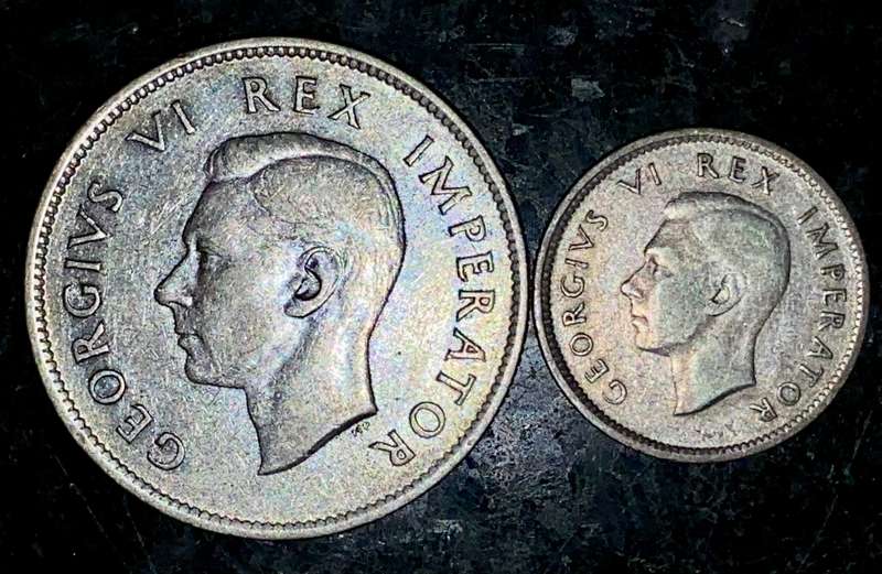 S A UNION SILVER SET 2 SHILLINGS & 6D SIXPENCE 1941 SILVER 80% -- SILVER VALUE ALONE R250