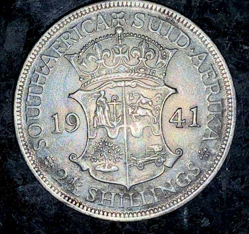 S A UNION SILVER 2 1/2 SHILLINGS 1941 SILVER 80% -- SILVER VALUE ALONE IS R205