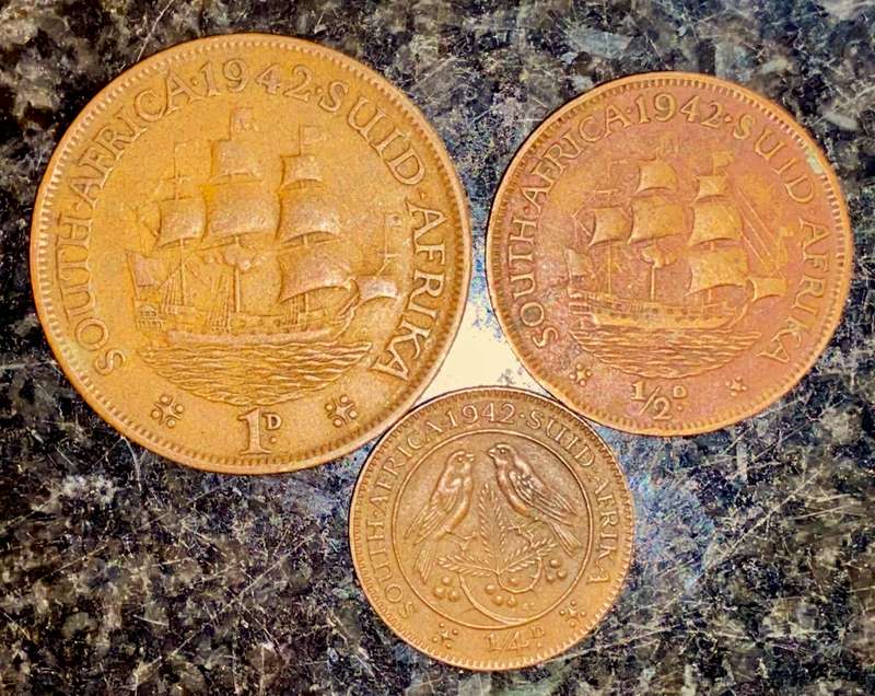 S A UNION SET 1 PENNY - 1/2 PENNY & 1/4 PENNY 1942 (1 BID TAKES ALL)