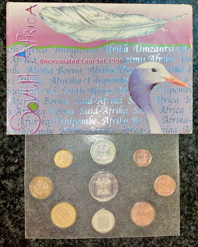 SOUTH AFRICA UNC SET 1996 -- R5 TO 1 CENT -- IN ORIGINAL SA MINT FOLDER