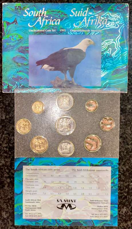 SOUTH AFRICA UNC SET 1995 -- R5 TO 1 CENT -- IN ORIGINAL SA MINT FOLDER