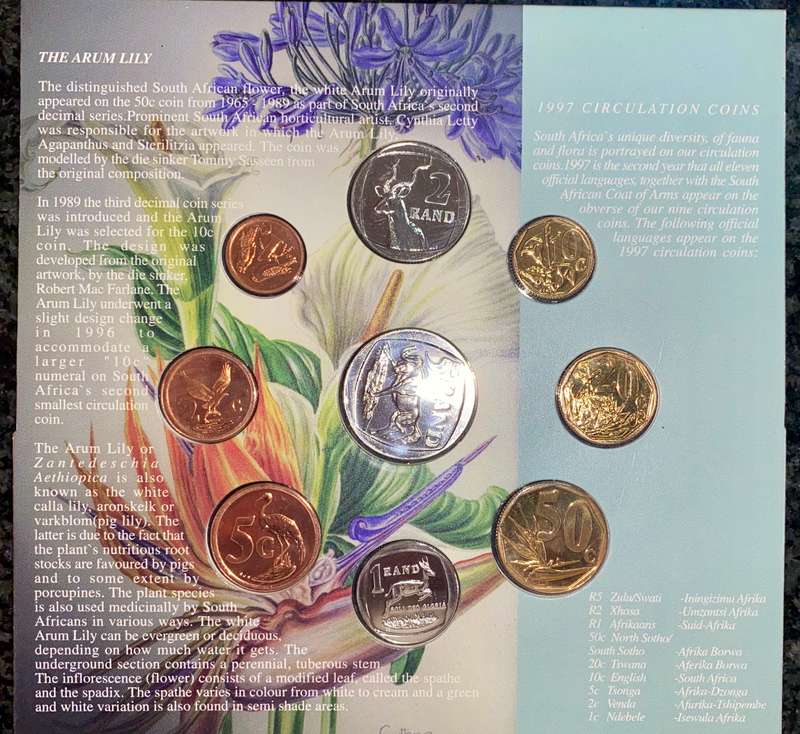 SOUTH AFRICA UNC SET 1997 -- R5 TO 1 CENT -- IN ORIGINAL FOLDER