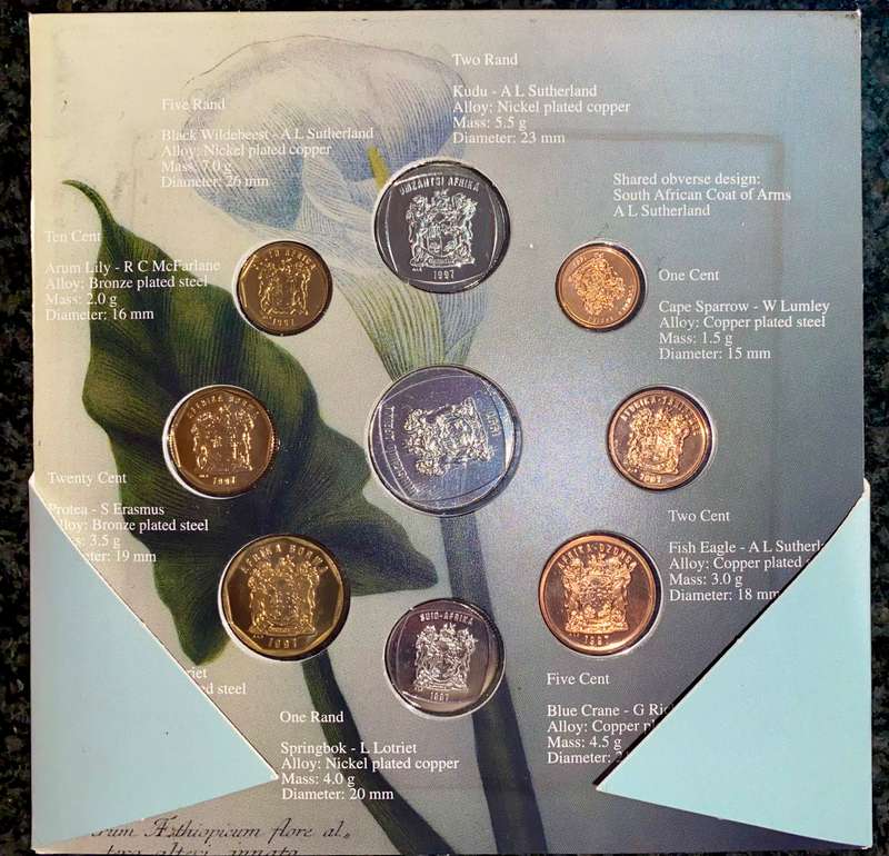 SOUTH AFRICA UNC SET 1997 -- R5 TO 1 CENT -- IN ORIGINAL FOLDER