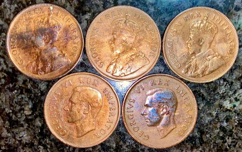 S A UNION 1 PENNY SET - 1934 - 1935 - 1936 - 1937 - 1938 - AMAZING TONING VERY GOOD CONDITION