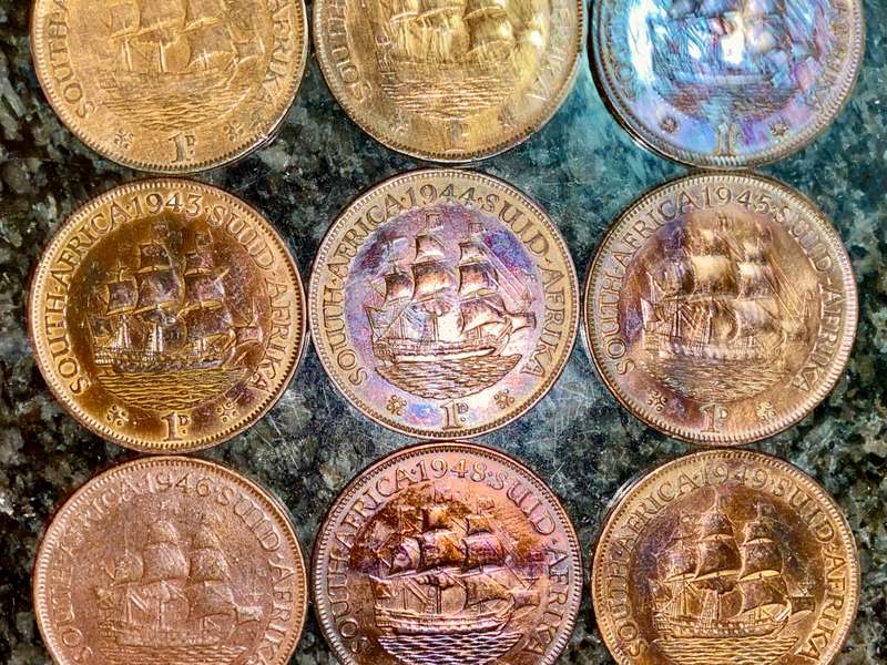 S A UNION 1 PENNY SET - 1940 -41 -42 -43 -44 -45 -46 -48 & 1949 AMAZING TONING VERY GOOD CONDITION