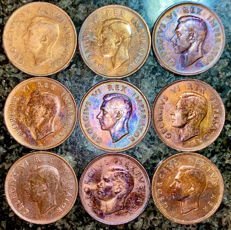S A UNION 1 PENNY SET - 1940 -41 -42 -43 -44 -45 -46 -48 & 1949 AMAZING TONING VERY GOOD CONDITION