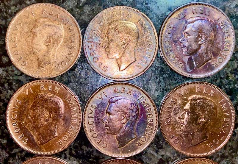 S A UNION 1 PENNY SET - 1940 -41 -42 -43 -44 -45 -46 -48 & 1949 AMAZING TONING VERY GOOD CONDITION