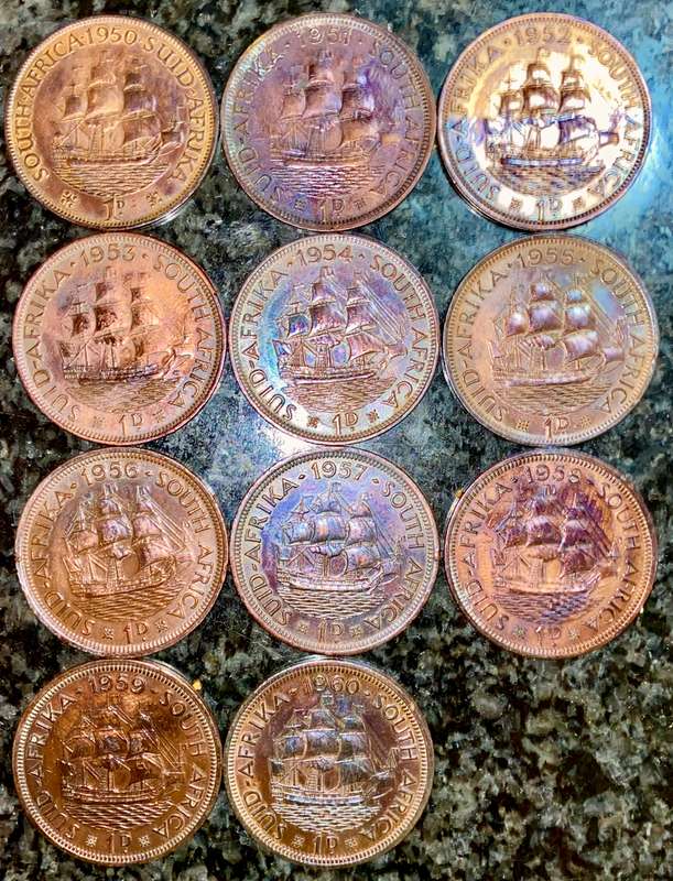 S A UNION 1 PENNY FULL SET - 1950 TO 1960 AMAZING TONING VERY GOOD CONDITION