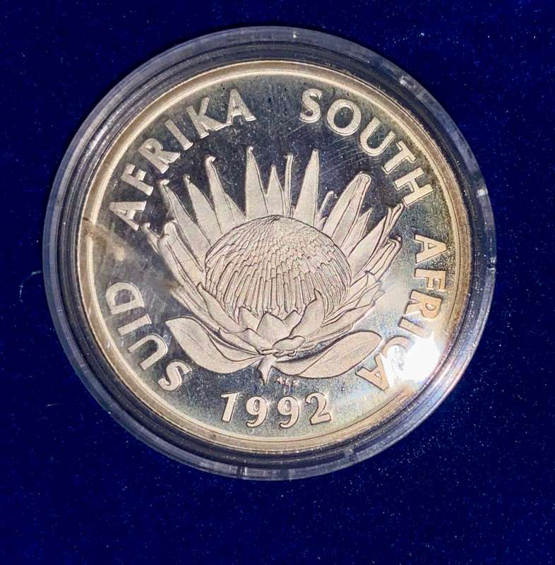 south africa silver R1 --1992 protea -- centenary coin manufacturer 1892-1992 - in sa mint box