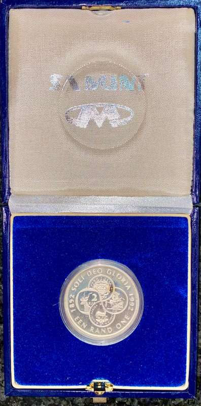 south africa silver R1 --1992 protea -- centenary coin manufacturer 1892-1992 - in sa mint box