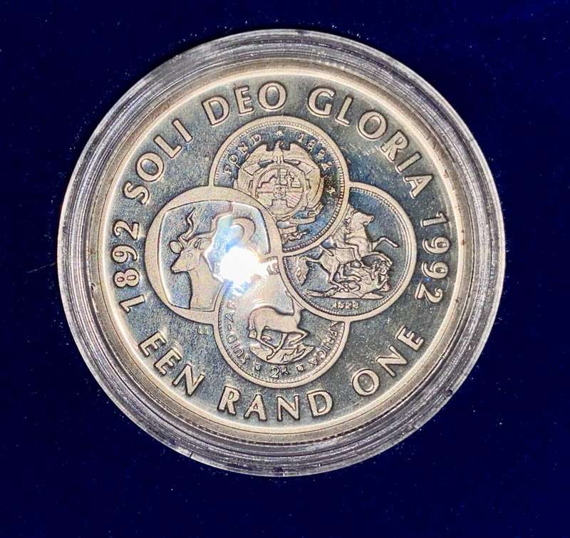 south africa silver R1 --1992 protea -- centenary coin manufacturer 1892-1992 - in sa mint box