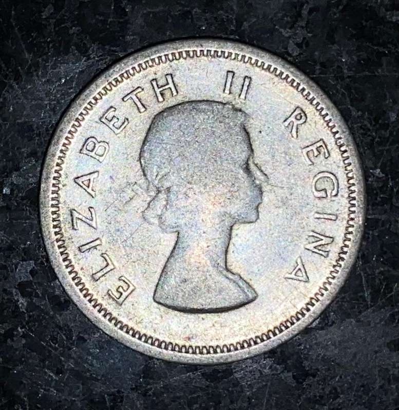 SA Union silver 6d sixpence 1954