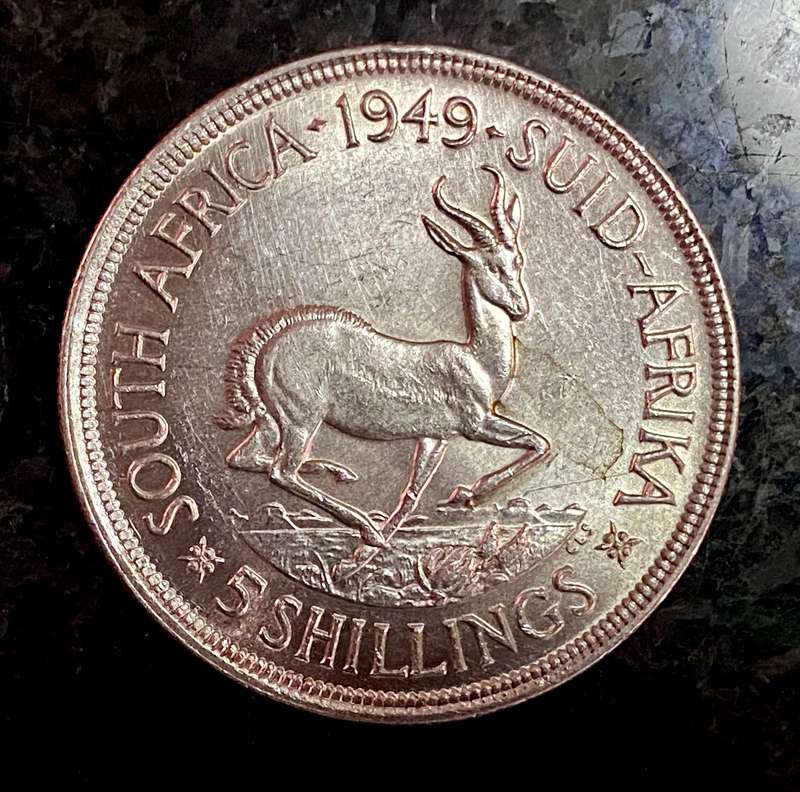 SA Union silver 5 shilling 1949