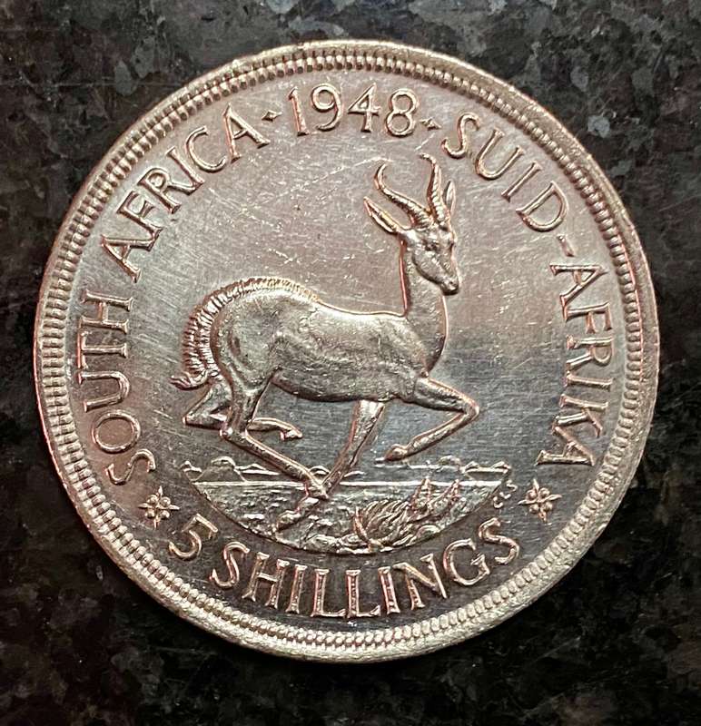 SA Union silver 5 shilling 1948