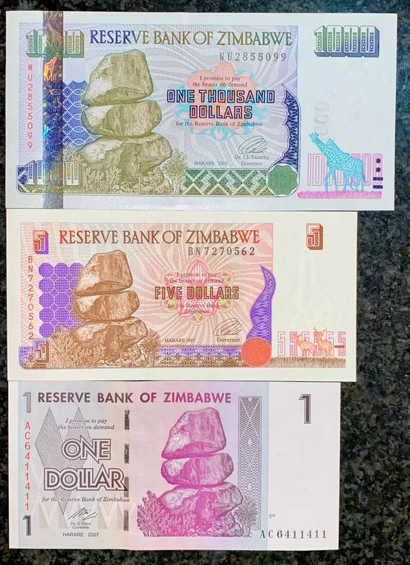 Zimbabwe set 1000 dollar to 1 dollar unc 1997-2007 (1 bid takes all)