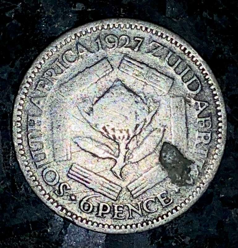 SA Union 1927 silver 6d sixpence