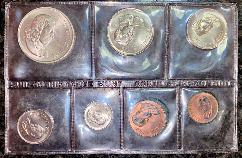 South Africa 1968 unc set silver R1 english to 1 cent - sealed from sa mint