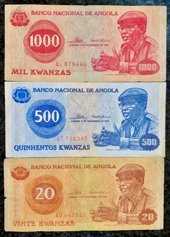 Angola set 1000 kwanzas to 20 kwanzas 1976(1 bid takes all)