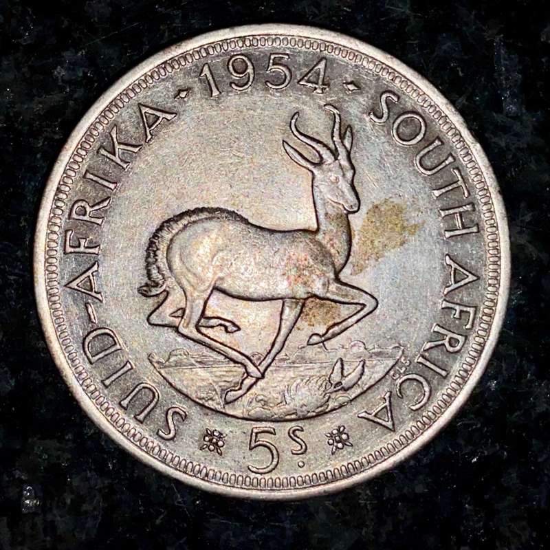SA Union silver 5 shillings 1954 low mintage only 17040