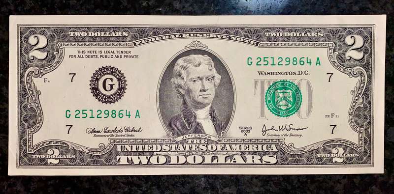 USA 2 dollars 2003 AUNC Chicago Federal reserve