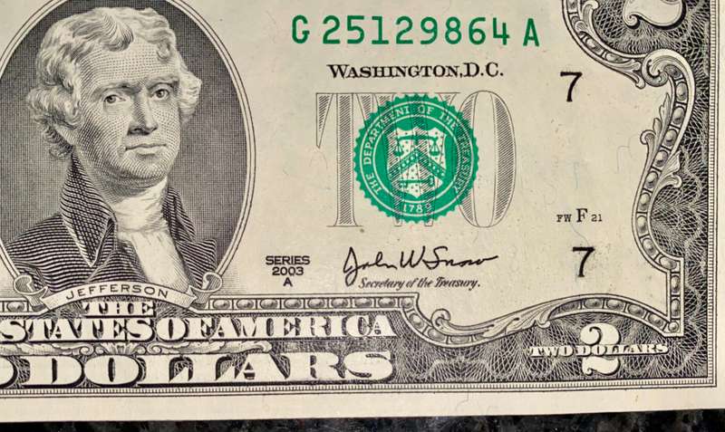 USA 2 dollars 2003 AUNC Chicago Federal reserve