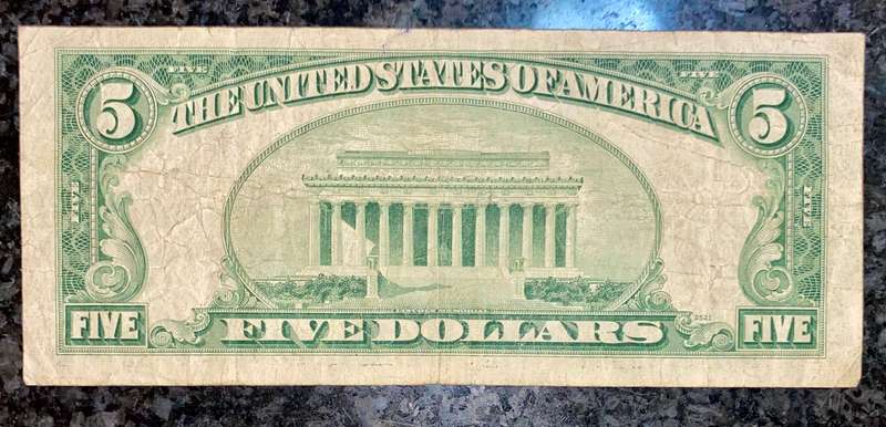 USA 5 dollars 1950 Dallas Federal reserve error off-center