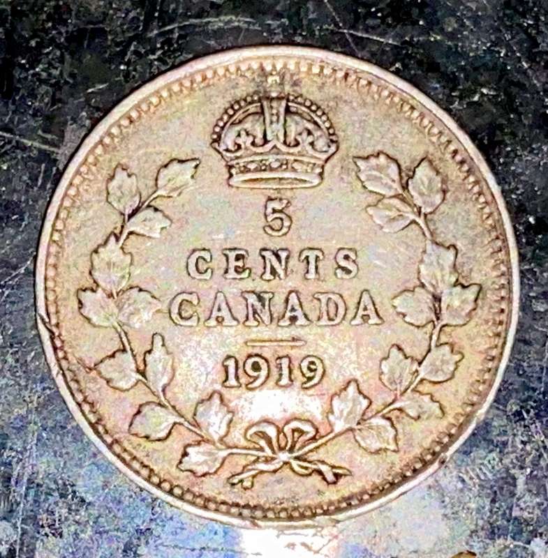 Canada 1919 -- 5 cent -- sterling silver
