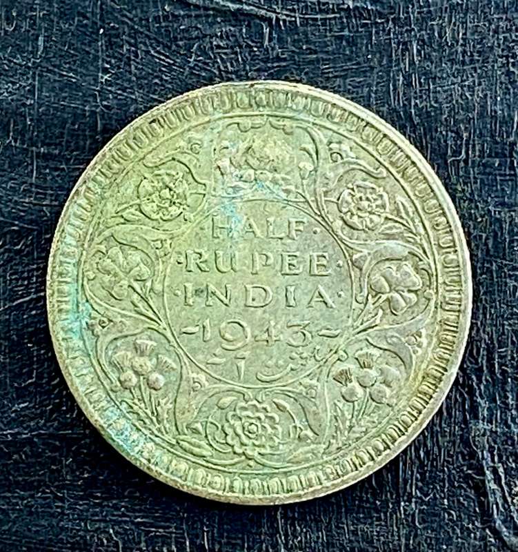 India 1943 -- 1/2 rupee -- 917 silver
