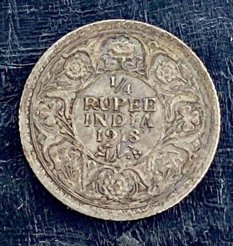 India 1918 WW1 -- 1/4 rupee -- 917 silver