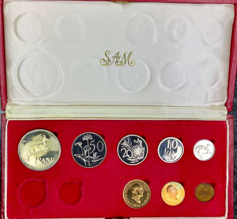 South Africa Proof set silver R1 TO 1/2 cent 1976 red SA mint box