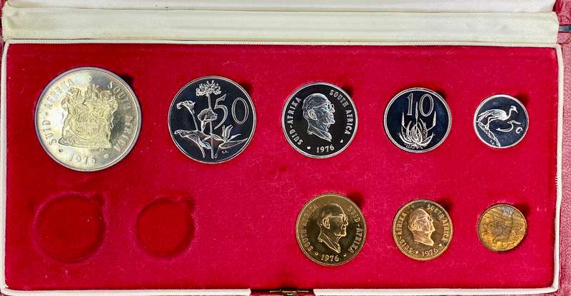 South Africa Proof set silver R1 TO 1/2 cent 1976 red SA mint box