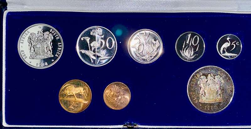 South Africa Proof set silver R1 TO 1 cent + nickel R1 - 1984 blue SA mint box