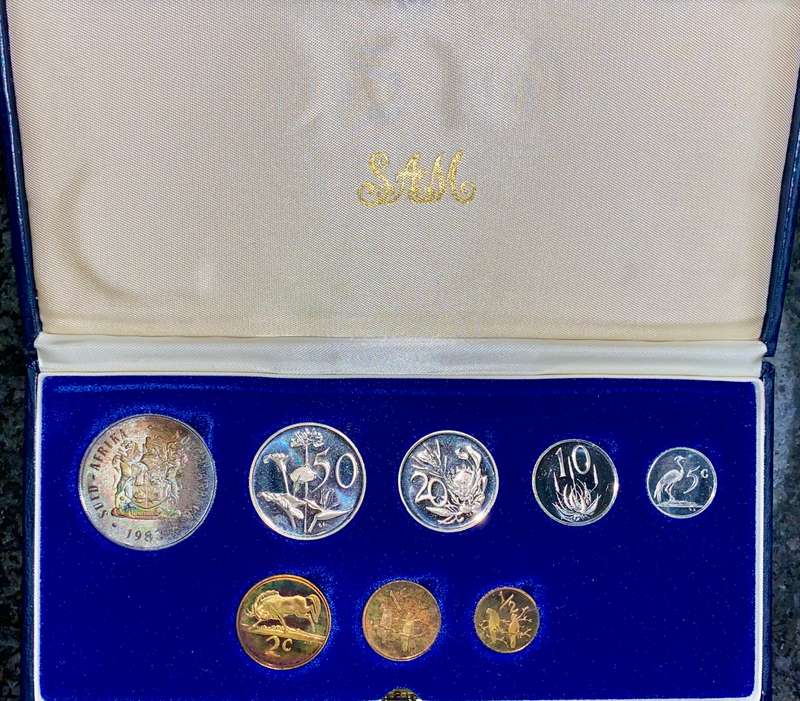 South Africa Proof set silver R1 TO 1/2 cent 1983 blue SA mint box