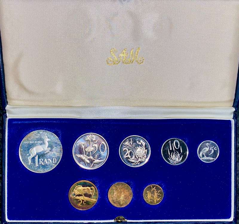 South Africa Proof set silver R1 TO 1/2 cent 1983 blue SA mint box