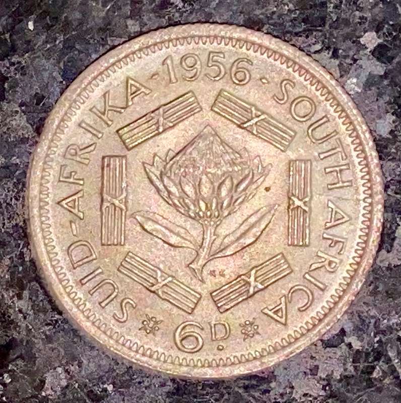 S A Union. silver 6d sixpence 1956 good condition
