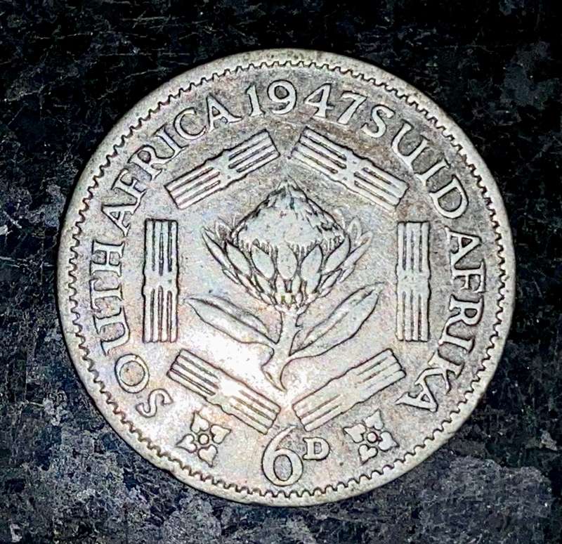 S A Union. silver 6d sixpence 1947 good condition