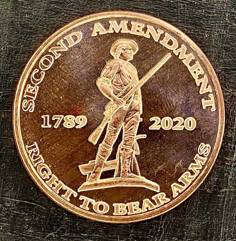 1OZ -- 2nd Amendment Right To Bear Arms 1789-2020 -- 1OZ 999 Copper Round BU