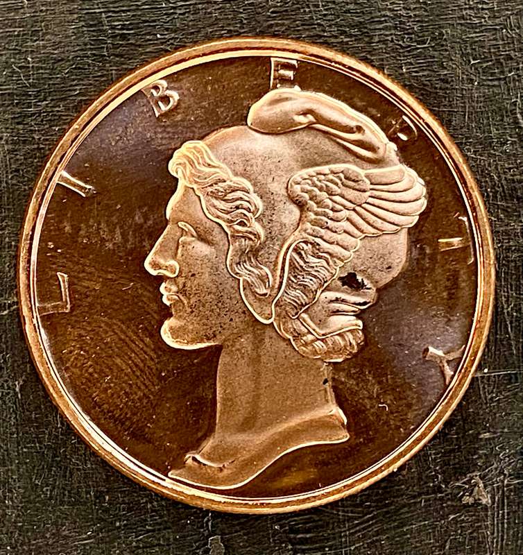1OZ -- Mercury Dime -- 1OZ 999 Copper Round BU